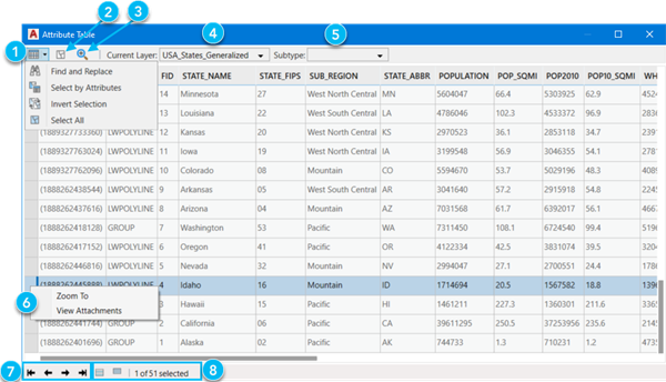 Attribute Table user interface with labels