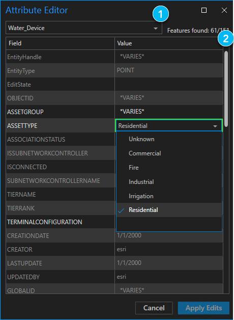 Attribute Editor user interface elements