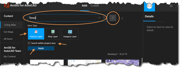 Search and filter options for Add Data user interface