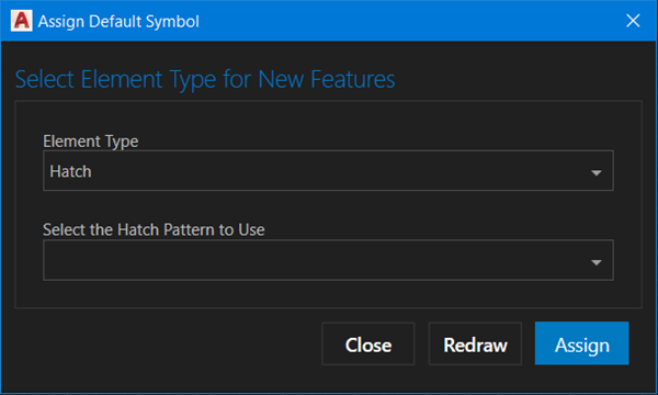 Assign Default Symbol dialog box with Hatch selected for Element Type Assign Default Symbol dialog box with Hatch selected for Element Type