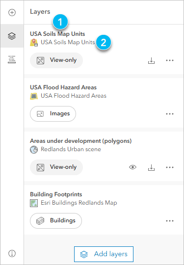 Layers tab user interface