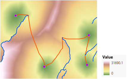 Map of an optimal network over the cost distance surface