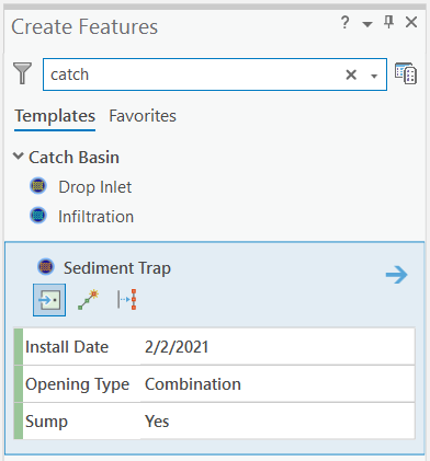 Select the Sediment Trap template from the Templates list in ArcGIS Pro