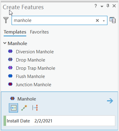 Select the Manhole template from the Templates list in ArcGIS Pro
