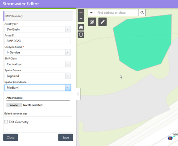 Add a BMP Boundary to the Stormwater Editor app using Smart Editor with preset values