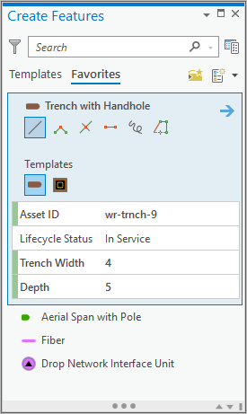 Select the Trench with Handhole template from the favorites list in ArcGIS Pro