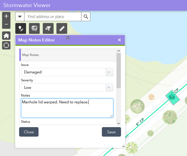 Add map notes to the Stormwater Editor app