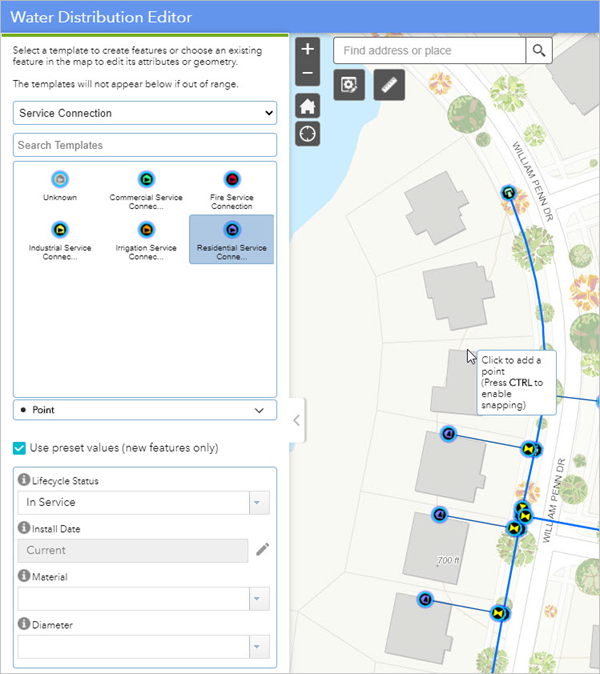 Adding a Residential Service Connection using the Smart Editor widget