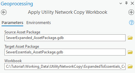 Apply Utility Network Copy Workbook tool pane