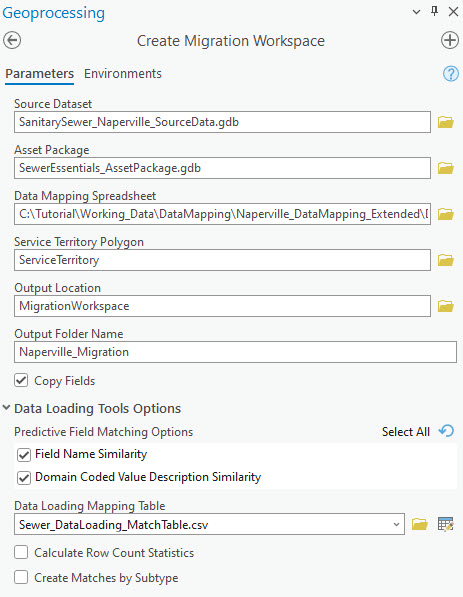 Create Migration Workspace tool pane