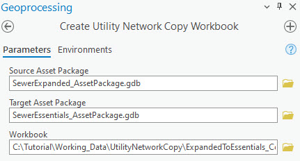 Create Utility Network Copy Workbook tool pane