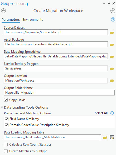 Create Migration Workspace tool pane