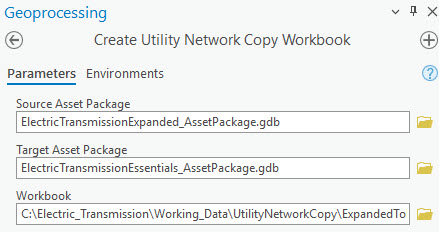 Create Utility Network Copy Workbook tool pane