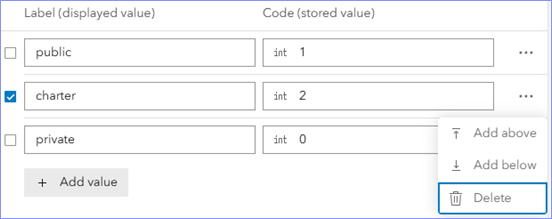 The Delete option deletes the selected row.