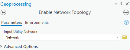 Enable Network Topology tool pane with Network selected for Input Utility Network parameter