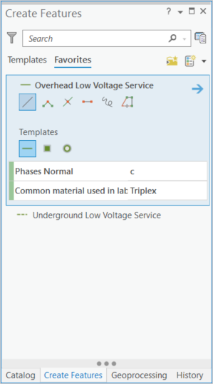 The Overhead Low Voltage Service group template in the Electric Distribution Data Manager