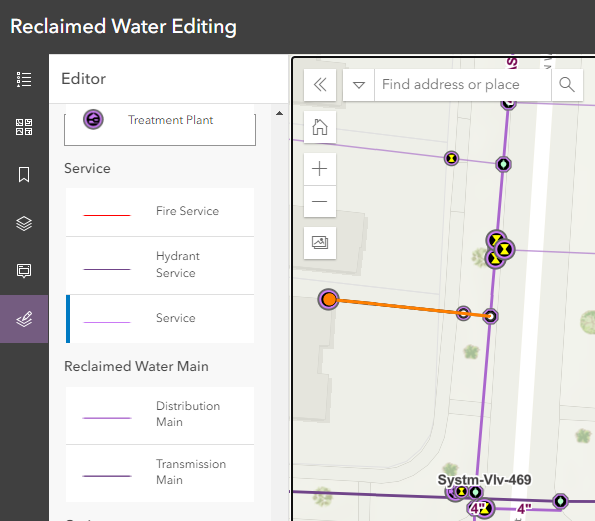 Adding a reclaimed water service in the Reclaimed Water Editor app.