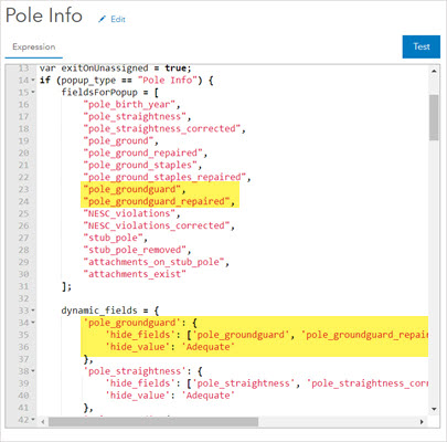 Configure the Pole Info pop-up expression.