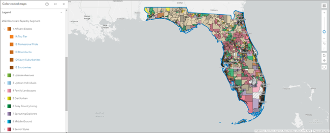 Color-coded map of census tracts in Florida