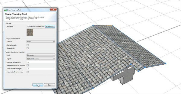 Roof polygons selected to pick the roof texture