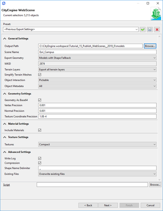 General export options