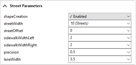 Street parameters