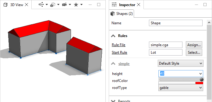 Selected shapes with height values changed