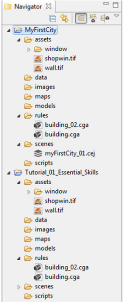 MyFirstCity folder contents displayed in the Navigator