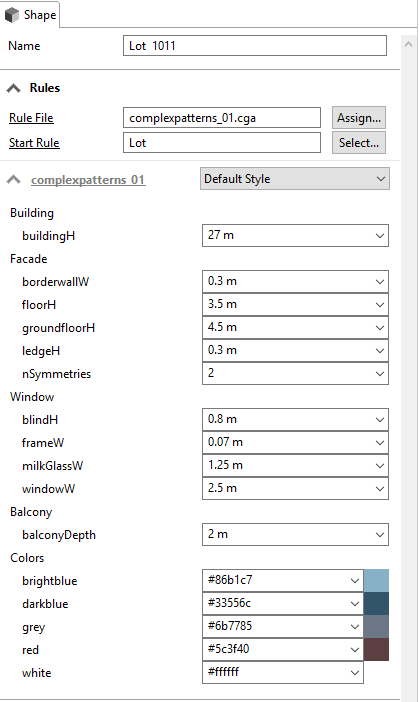 Inspector window shows Shape Lot 1012 rules