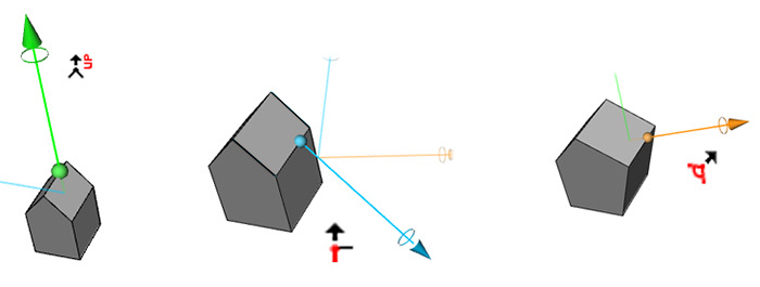 From left to right: Edge move along global y-axis, adjacent faces, and average face normal.