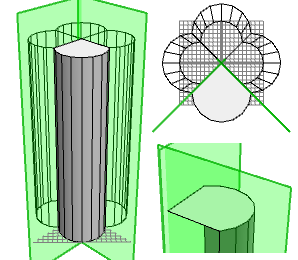 Cylinders cut with trim planes