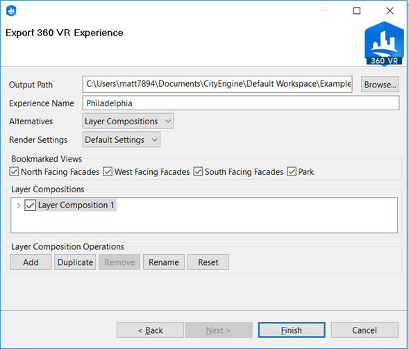 360 VR Export dialog