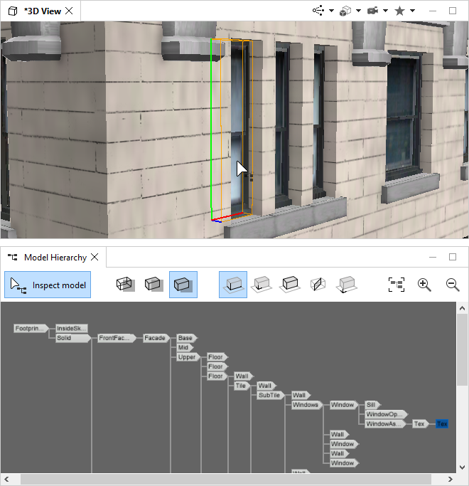 Model selected in Viewport and shown in Model Hierarchy