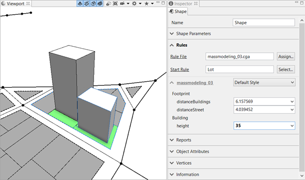 distanceBuildings and distanceStreet rule parameters manually set in Inspector