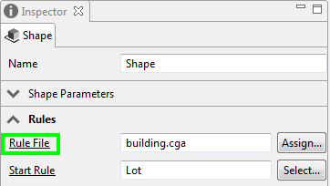 Inspector shapes rule file building.cga