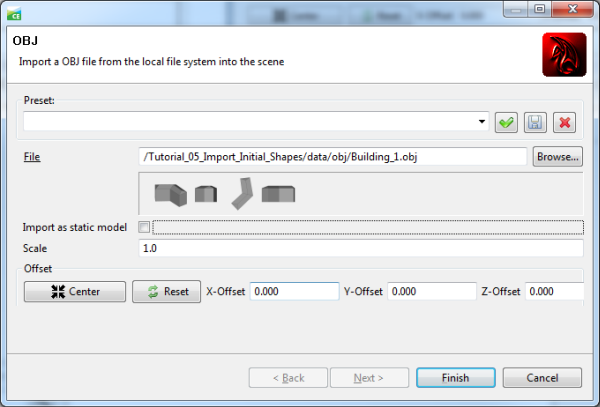 OBJ import dialog box