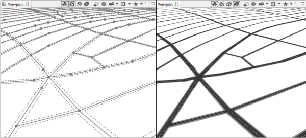 Underlying street network and generated models