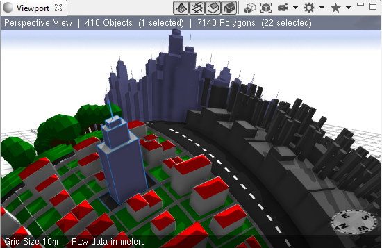 Generated buildings in the 3D viewport