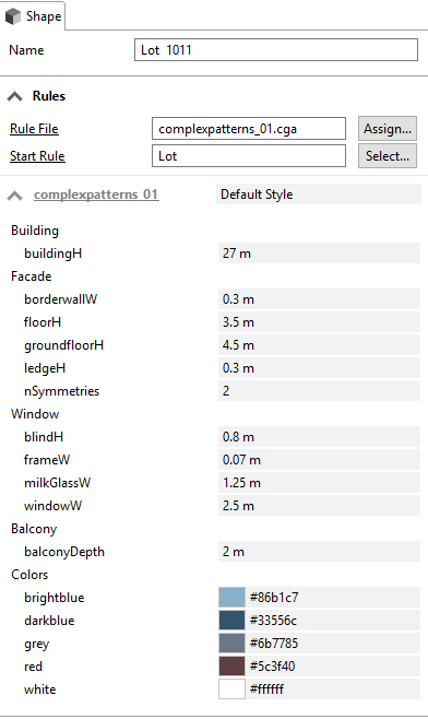 Inspector window shows Shape Lot 1012 rules