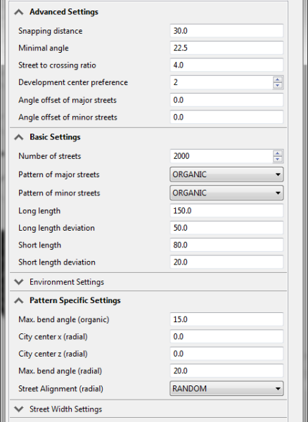 Organic pattern settings