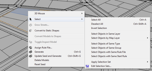 Selection context menu