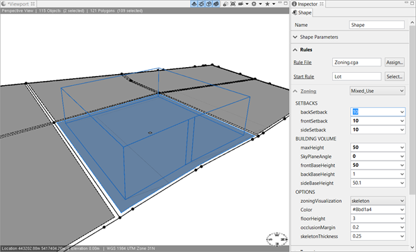 zoning volume with attribute values displayed in Inspector