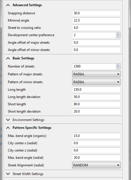 Radial pattern settings