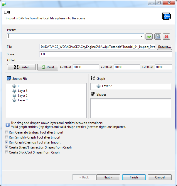 DXF import dialog box