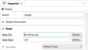 Inspector view of a selected shape