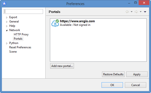 Portals preferences menu