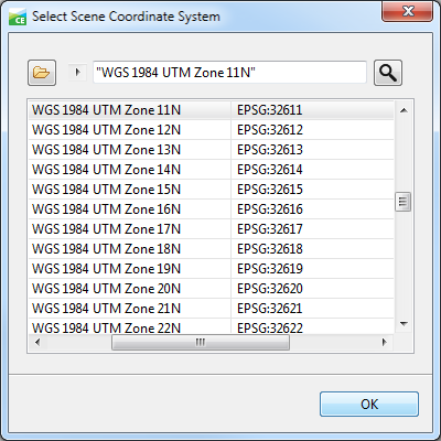 Select Scene Coordinate System dialog box