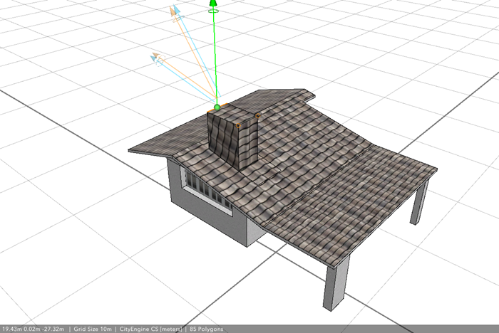 Chimney completed by dragging the back edge along the green arrow and snap to front edge