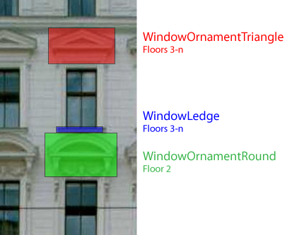 Facade showing window ornaments
