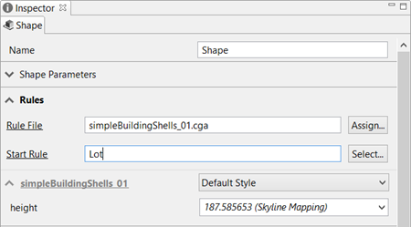 Inspector view showing height value